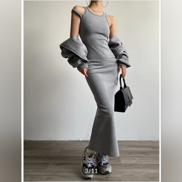 Commense Dresses & Skirts - Asymmetrical Crew Neck Split Maxi Dress